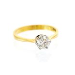 A diamond and 18ct yellow gold solitaire ring, round brilliant-cut diamond weighing approx 0.65ct,