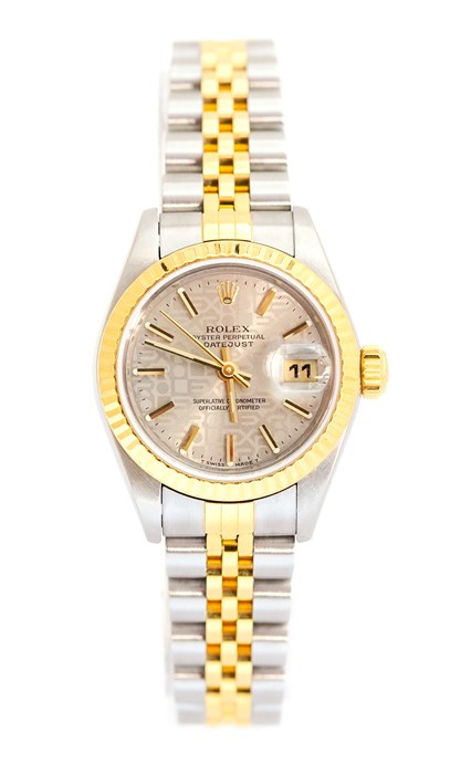 Rolex- A ladies Rolex Date Just two tone steel watch, the round dial measuring approx. 20mm, gold
