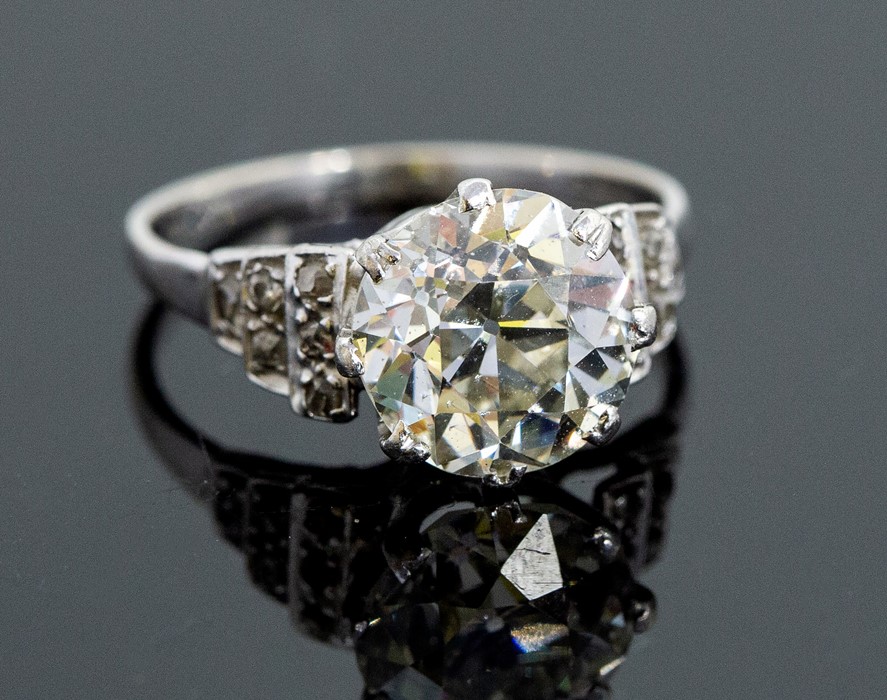 A diamond and 18ct white gold solitaire ring, the old European-cut approx 3.4 carats, assessed - Image 2 of 3