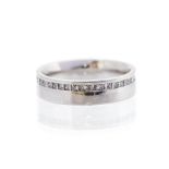 A diamond and platinum full set eternity ring, comprising an offset row of princess cut diamonds