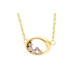 A diamond five stone set 18ct yellow gold hoop pendant and chain, five graduating round brilliant-