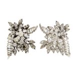 A pair of diamond floral spray cluster earrings, set with round brilliant-cut and baguette-cut