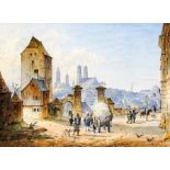 Friedrich Eibner (German, 1825-1877), a view in Munich, initials and dated 1848 l.r., watercolour,