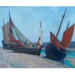 Grouant (?) (French, 20th Century), fishing boats at low tide, indistinctly signed and dated 1921