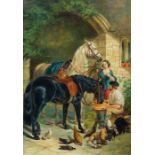 Thomas Roberts, after John Frederick Herring senior, Feeding the Horses, a pair, signed l.r., oil