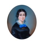 ........Pascal (French, 19th Century), portrait of a lady, bust length wearing a blue bow and a