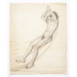 Keith Henderson (British, 1883-1982), study of a male nude falling backwards, unsigned, charcoal, 58