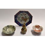 A Chinese hexagonal dish; vase and bowl; together with and another bowl (4)