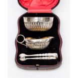 A Mappin & Webb Sheffield 1900,  silver cream set with tongs, in case