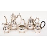 Silver plated mid Victorian coffee pot, teapot, and 20th Century sugar bowl, jug and water jug (5)