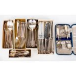 Boxed plated EPNS cutlery. 12 x place setting each box, Roberts & Sons Sheffield, 5 boxes together