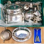 Assorted plated items including wine bottle holder, entrée dishes and tea pot.