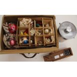 A box of 1950's glass baubles and Christmas tree light bulbs in a contemporary card box, together