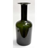 A large Holmgaard type green glass vase, mallet shape with flared top. Height approx 51cm,