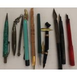Fountain pens A.F, propelling pencils, ball points, heads etc including dip pens (Q)