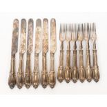 A Victorian plate six piece knife and fork set