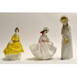 A pair of Royal Doulton figures: 'Sunday Best' and 'Coralie'; together with a Nao figure. (3)