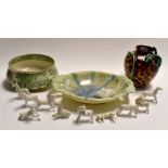 A collection of ceramics to include; pale green Sylvac bowl; Anita Harris dragon vase; green ceramic
