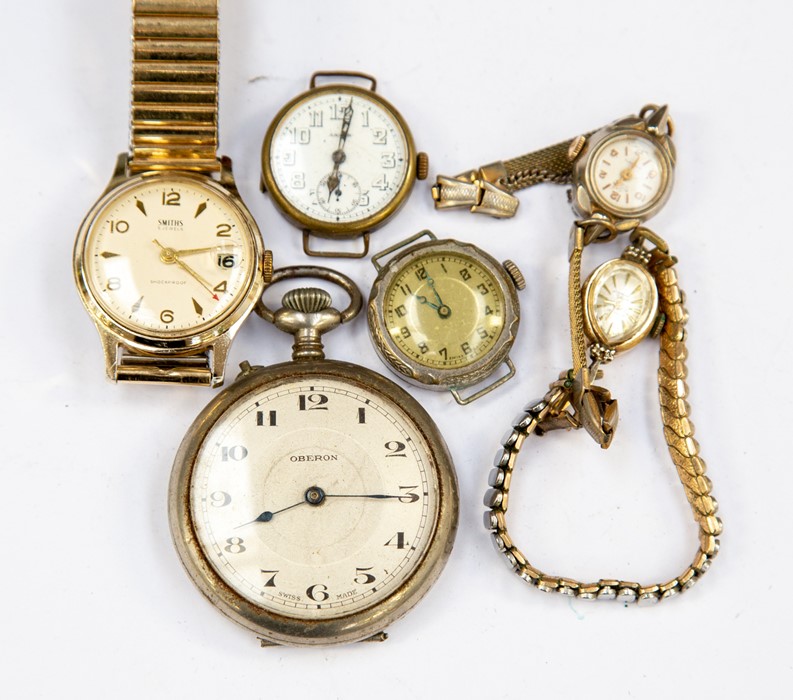 A gents Smiths bracelets watch, Oberon, pocket watch with two ladies bracelet watches and two 1920's