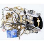 A collection of ladies and gents wristwatches including watch chains (Q)