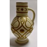 A large cream and gold Victorian jug with snake decoration, height approx. 34cm.