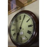 Smiths, Enfield, London; An early 20th century, mahogany, round wall clock, Roman numerals, face