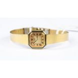 A ladies Seiko quartz gold plated bracelet watch with octagonal dial, integral strap