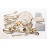 Assorted plated flatware, cigarette cases etc