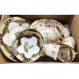A collection of 19th Century tea wares and dishes, hand painted. Chips and hairline cracks to