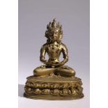 AmitayusBronze,Tibet, 18th cenutry,H: 14 cmElegant Amitayus Buddha seated on lotus base with