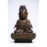 Sitting GuanyinBronze, Rest PaintedChina16th ct (Ming Dynasty)H: 33 cmSitting Bodhisattva Guanyin on