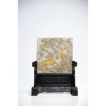 Table ScreenJade carved an gildedChina18th ctH: 23 cmThe white jade screen shows a blossoming