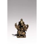 Ganesha on NandiBronzeIndia17th ctH: 6 cmGanesha riding on white bull Nandi. In his two raised hands