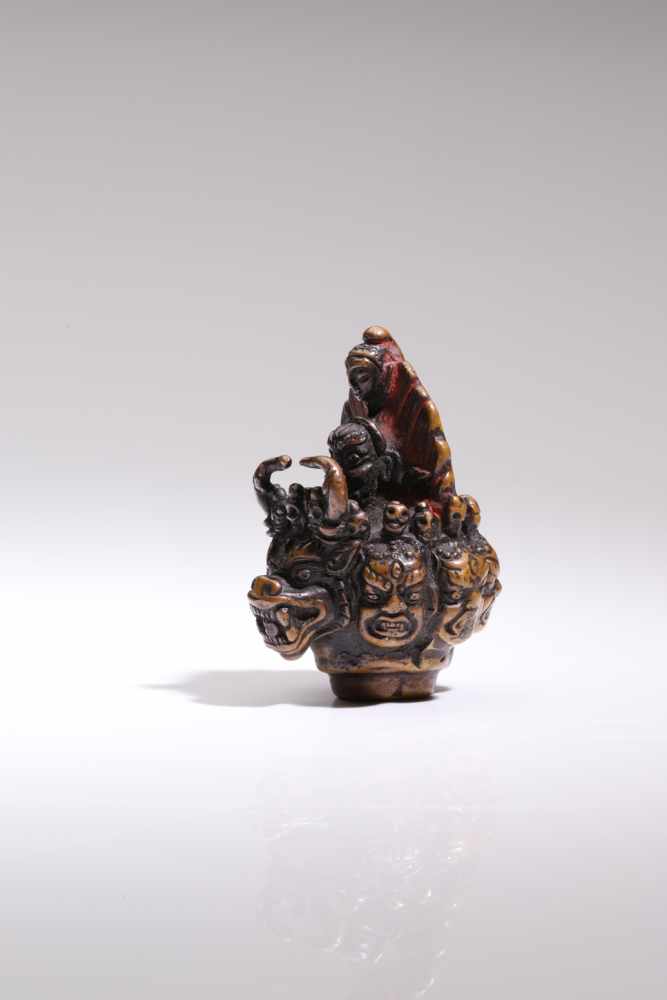 Head of a YamantakaBronze,Tibet 18th century or earlierH: 6 cmA wrathful expression of Manjushri, - Image 3 of 4