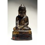 Sitting BuddhaWood carved rest gildetBurma18th ctH: 36 cmSitting Buddha with bhumisparsa mudra,