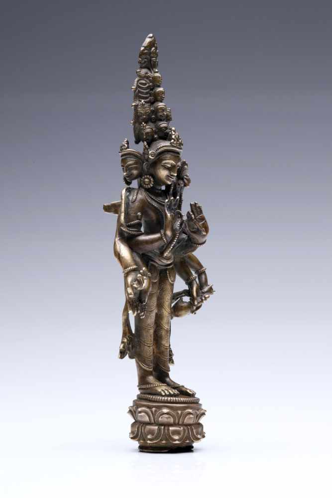 AvalokitesvaraBronze,Tibet, 18th century or earlier, in Pala Dynasty style,H: 24,5 cm11-headed and - Image 2 of 4