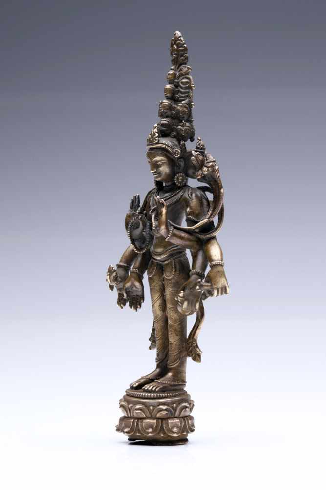 AvalokitesvaraBronze,Tibet, 18th century or earlier, in Pala Dynasty style,H: 24,5 cm11-headed and - Image 3 of 4