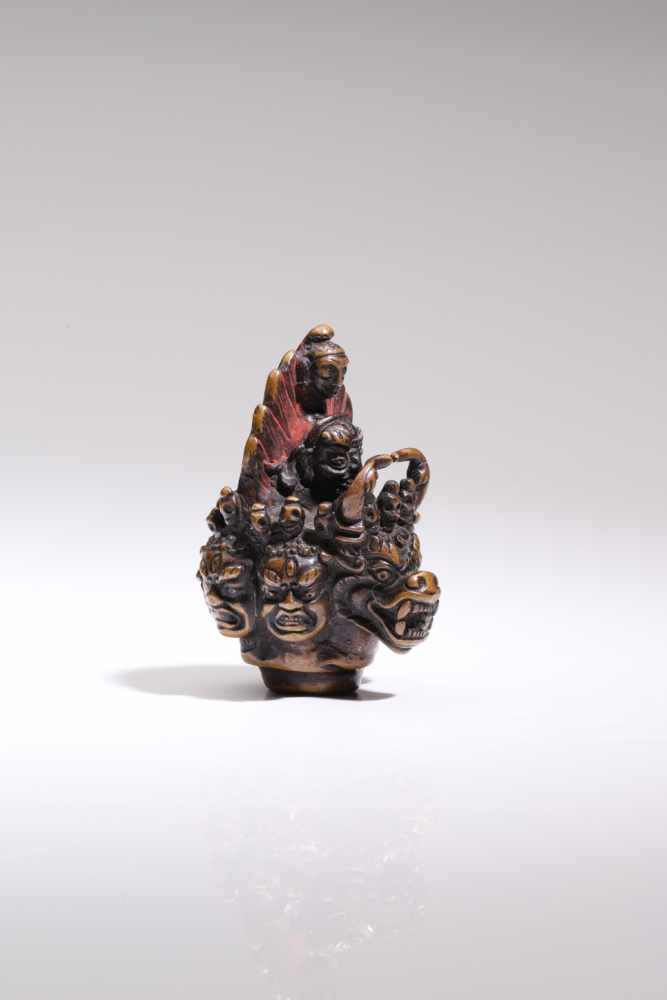 Head of a YamantakaBronze,Tibet 18th century or earlierH: 6 cmA wrathful expression of Manjushri, - Image 2 of 4