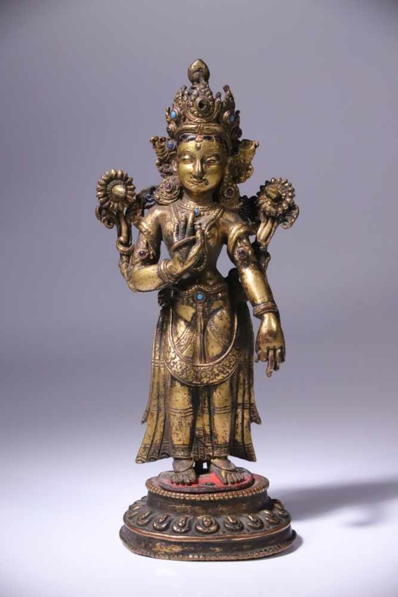 TARAbronze gilt ,Nepal, 15th century , late Malla Periode, Size: 22 cmStanding Tara on lotus