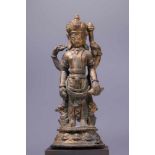 VISHNUbronze gilt,Nepal , 12th century,Size: 15 cmFour-armed Vishnu holding his attributes, a club