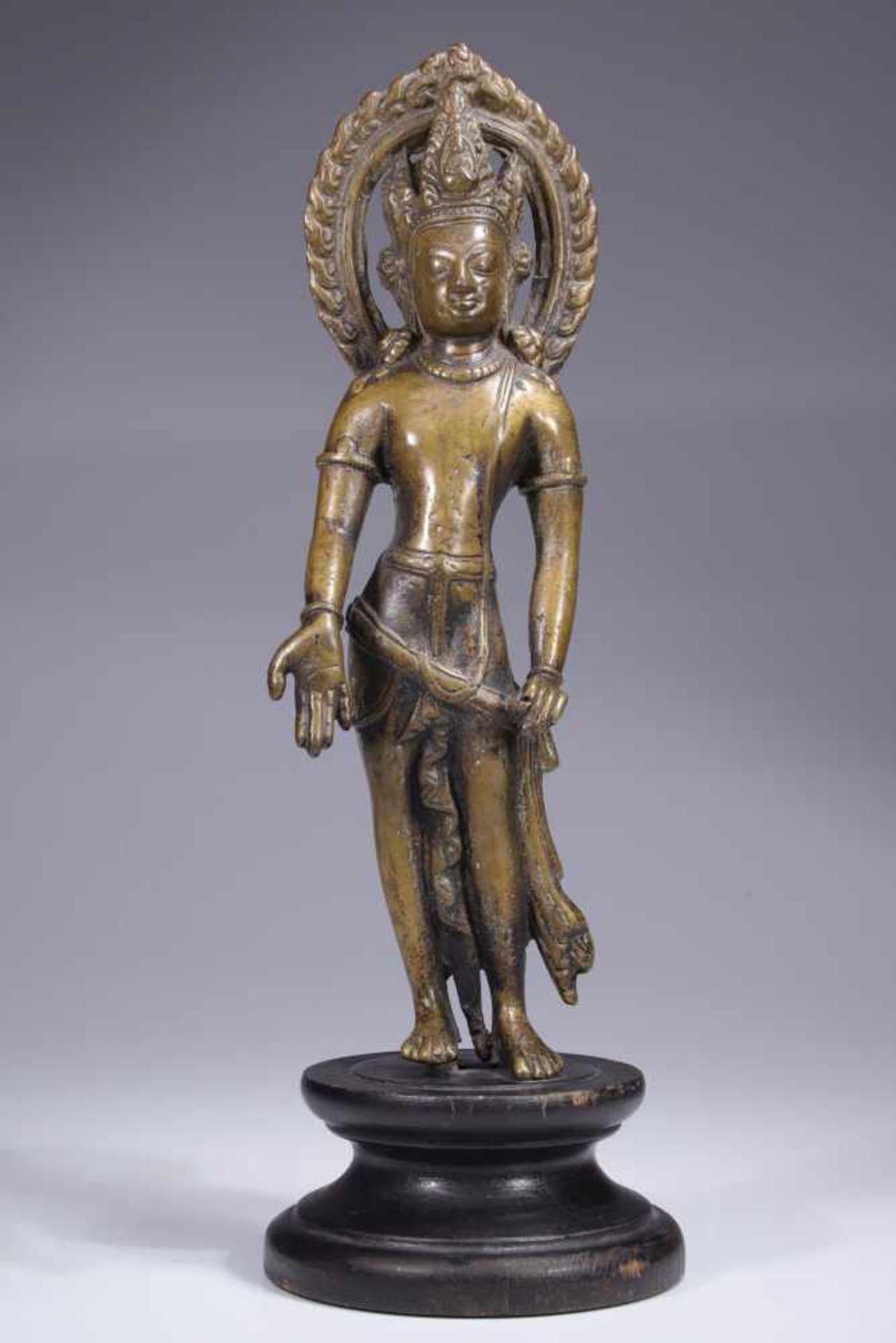 PADMAPANIbronze,Nepal , 12th century Style ,Licchavi Periode,Size: 29 cmStanding on a wood base, his