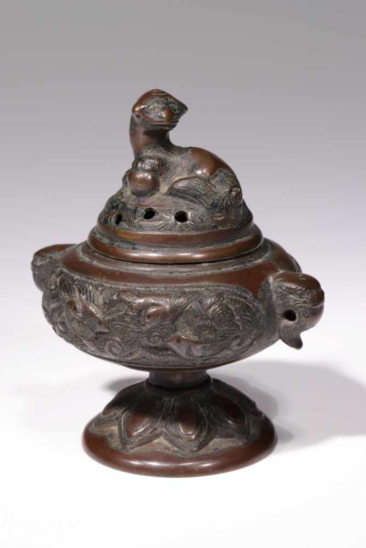 INCENSE BURNERbronze,China, 18th century,Size: 10 cmIncense burner with stem. The lower part is