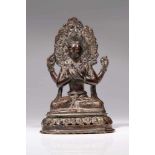 SHADAKSARIbronze,Tibet, 19th century,Size: 16 cmAvalokiteshvara Shadakshari sitting in padmasana (