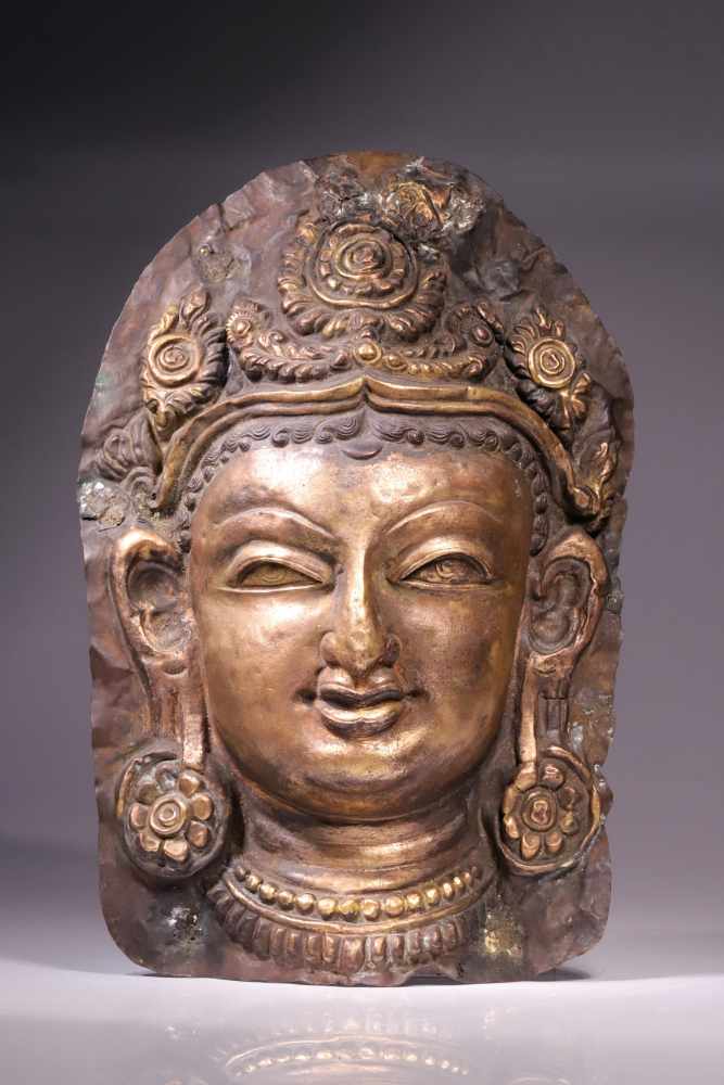 BHAIRABAcopper repousse , Nepal , 18th century , Size: 28 cmHead of a Hindu deity in copper