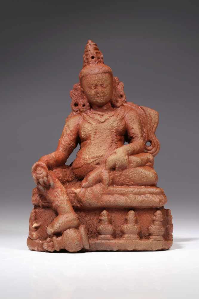 JAMBHALAstone,Nepal, 18th century,Size: 13 cmSitting Jambhala on thrown, with right foot resting