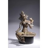 GREEN TARAbronze cast in 2 Forms,Nepal , 18th centurySize: 25 cmGreen Tara, with a lotus pedestal