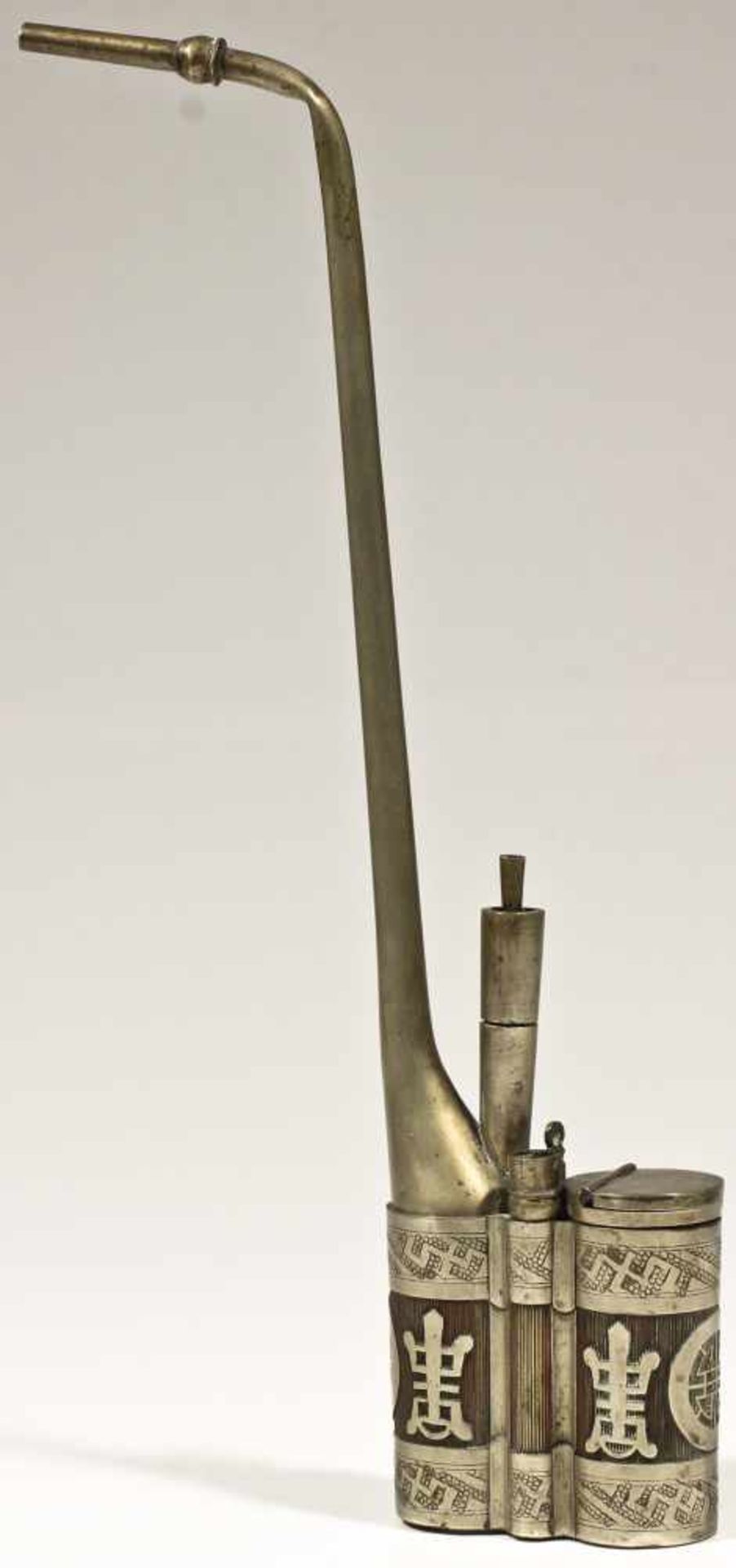 OPIUM PIPEbronze and silver,China, 19th century,Size: 34 cm x 12 cm