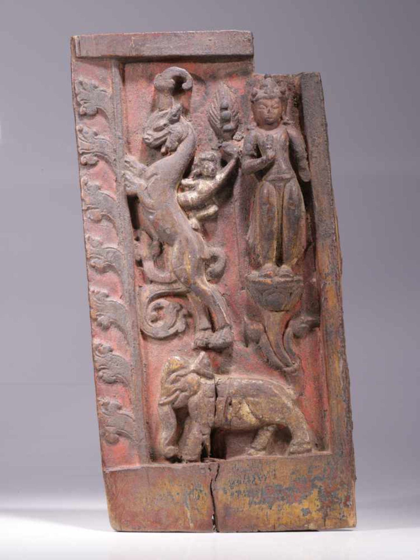 WOOD PANEELWood painted,Nepal, 12th centuryDimensions: Height 34 cm / Wide 17 cm / Depth 4 cmWeight: