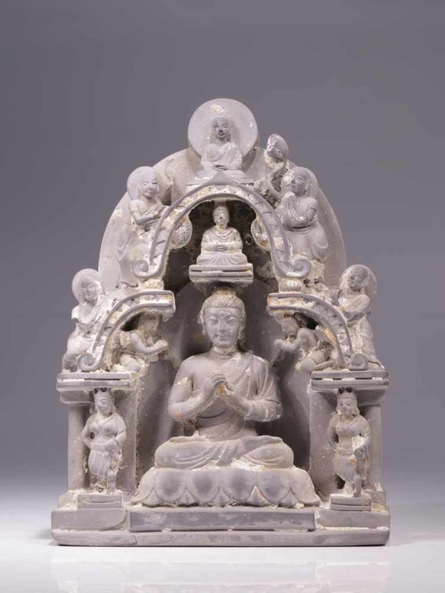 TRAVELLING SHRINEStone,Gandhara, 4th centuryDimensions: Height 16,5 cm / Wide 12 cm / Depth 4