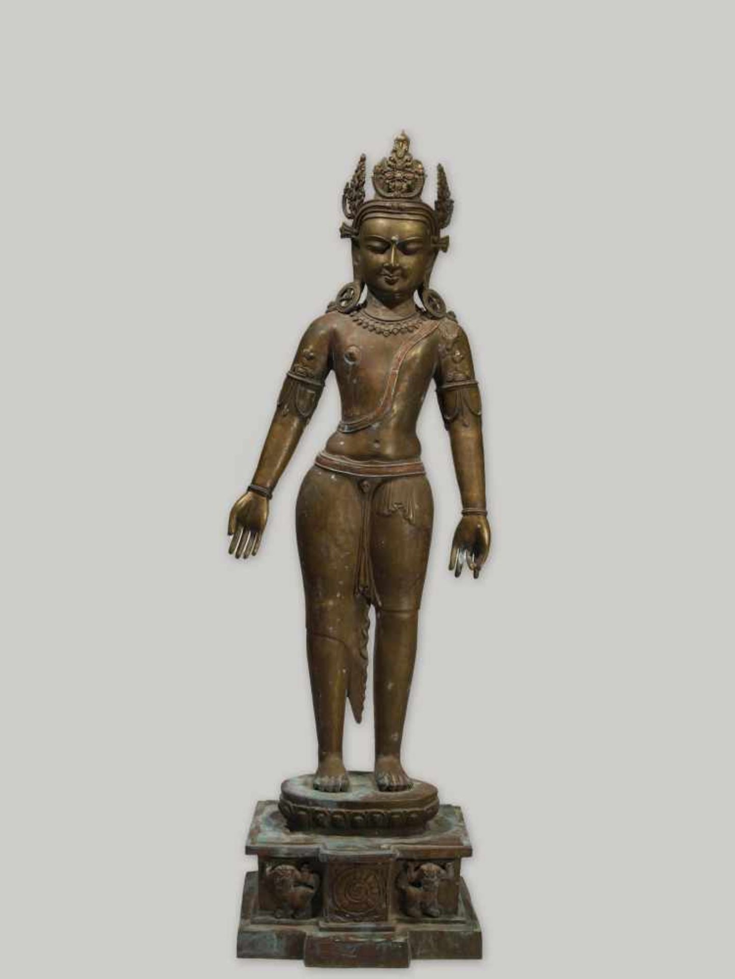 EXTREMLY LARGE STANDING BRONZE OF PADMAPANI Bronze with Copper and Silver inlays Tibet, 12th century
